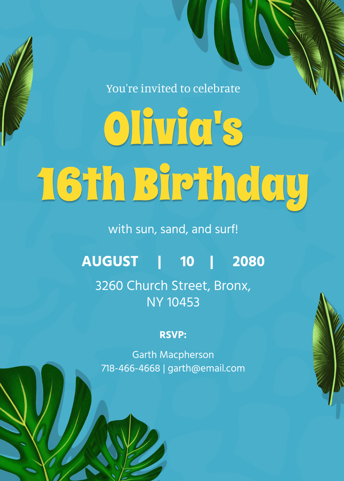 16th Birthday Beach Invitation