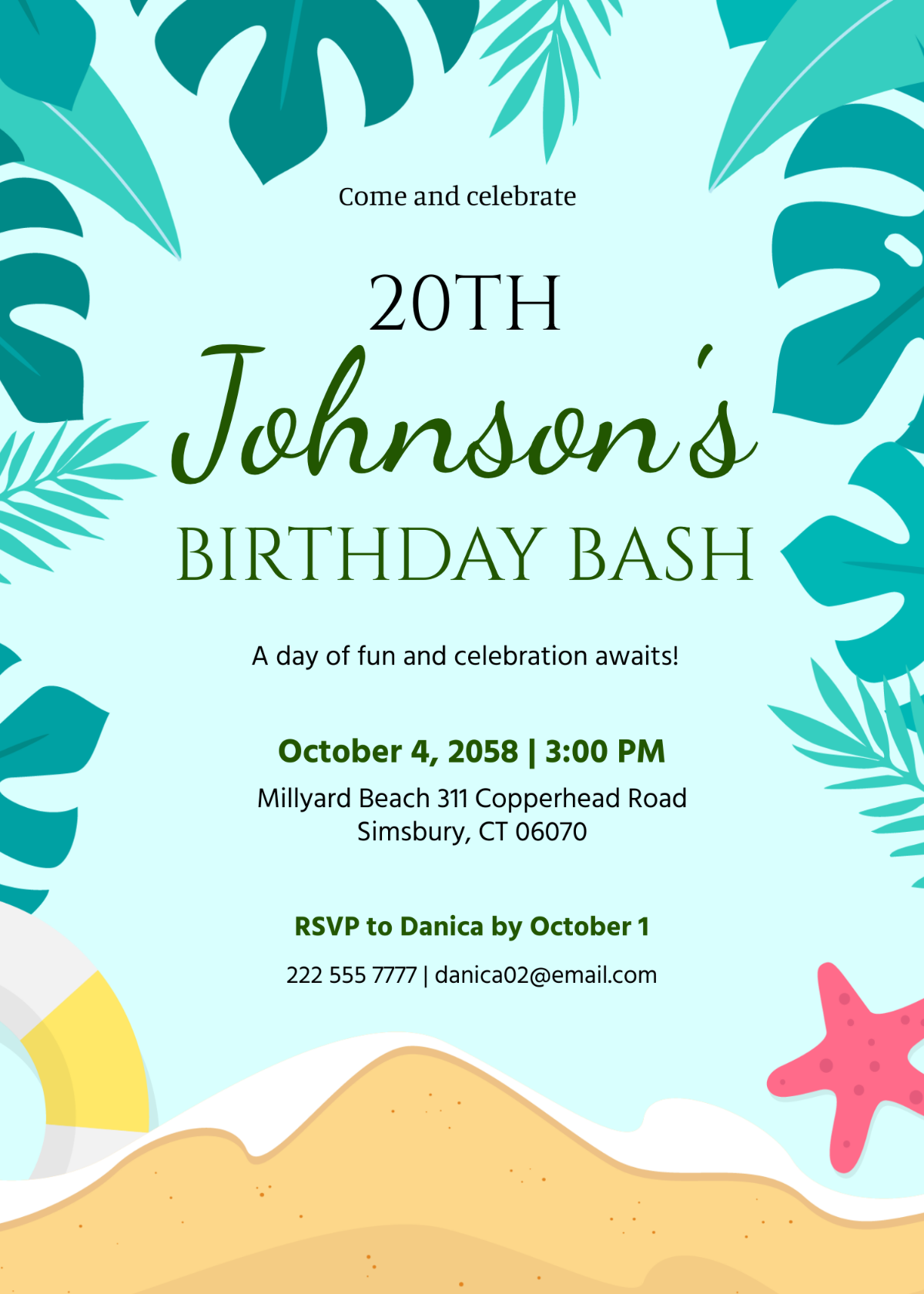 Beach Birthday Party Invitation