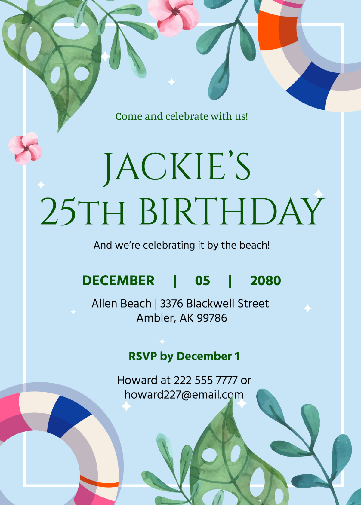 Beach Birthday Invitation for Adults