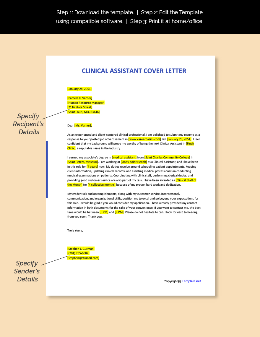 Clinical Assistant Cover Letter Template