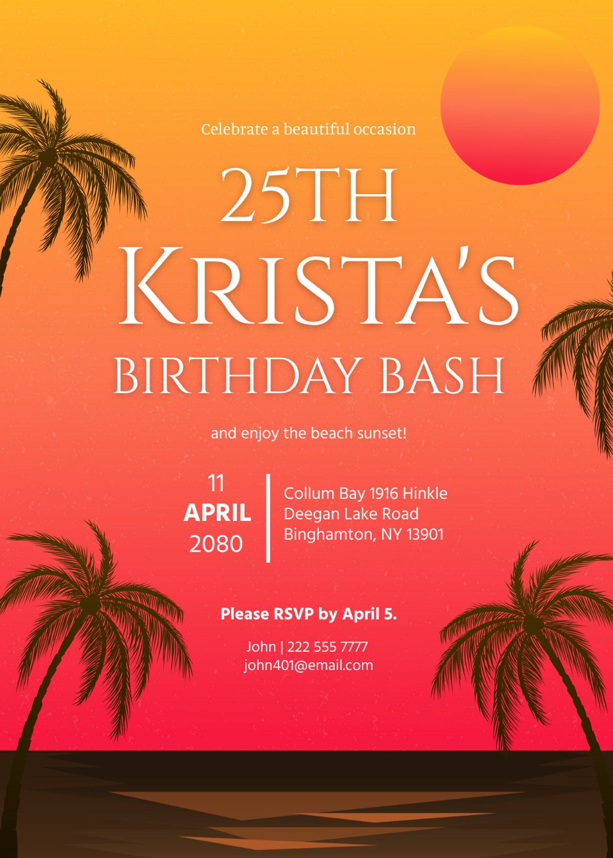 Sunset Beach Birthday Invitation
