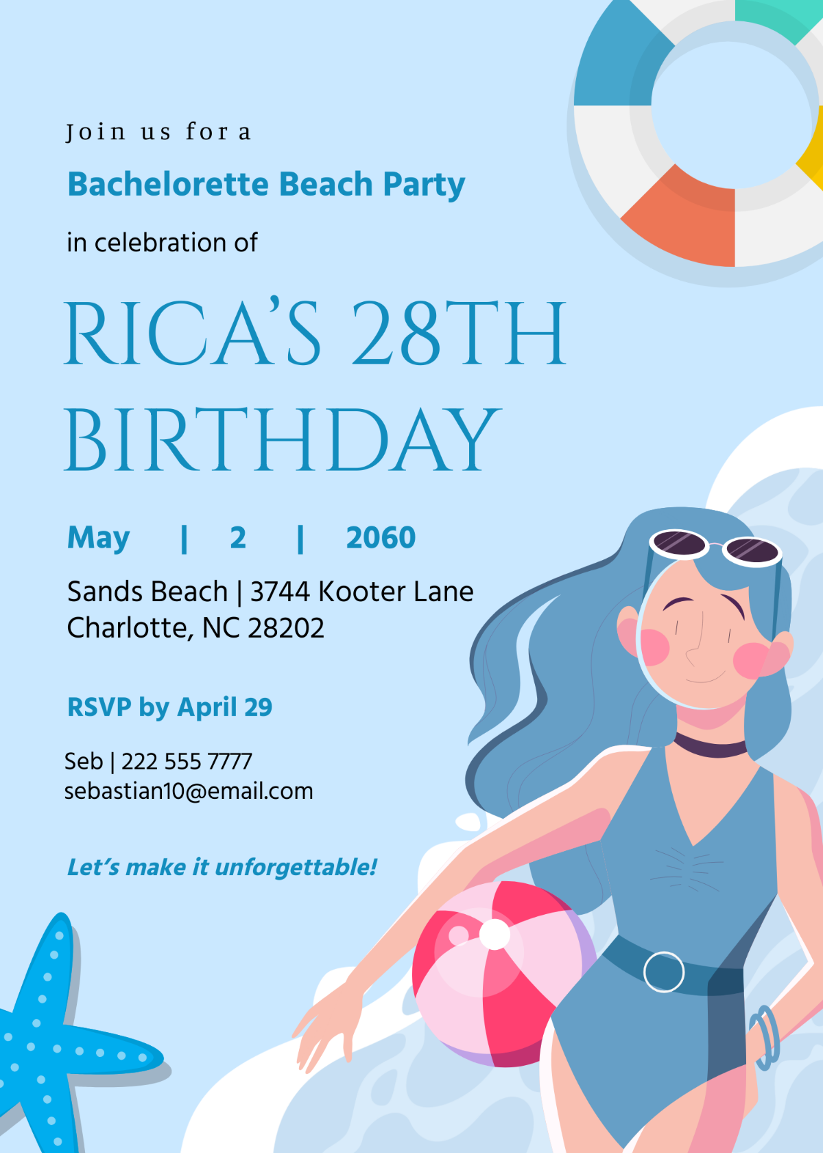 Bachelorette Beach Birthday Party Invitation