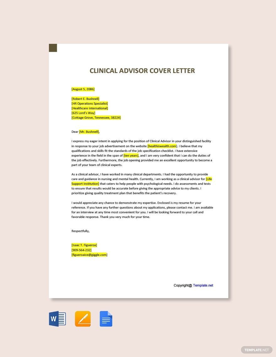 Clinical Advisor Cover Letter Template