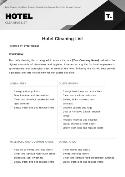Free Hotel Cleaning List Template to Edit Online