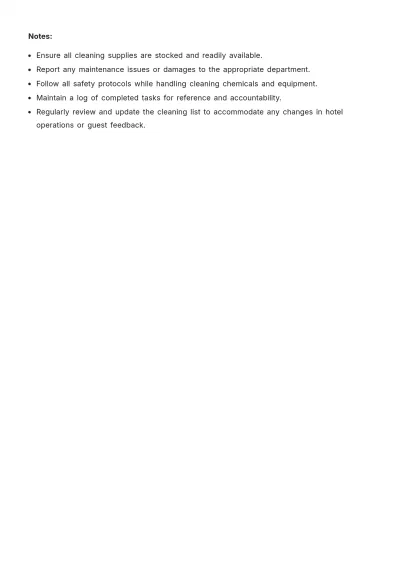 Free Hotel Cleaning List Template to Edit Online