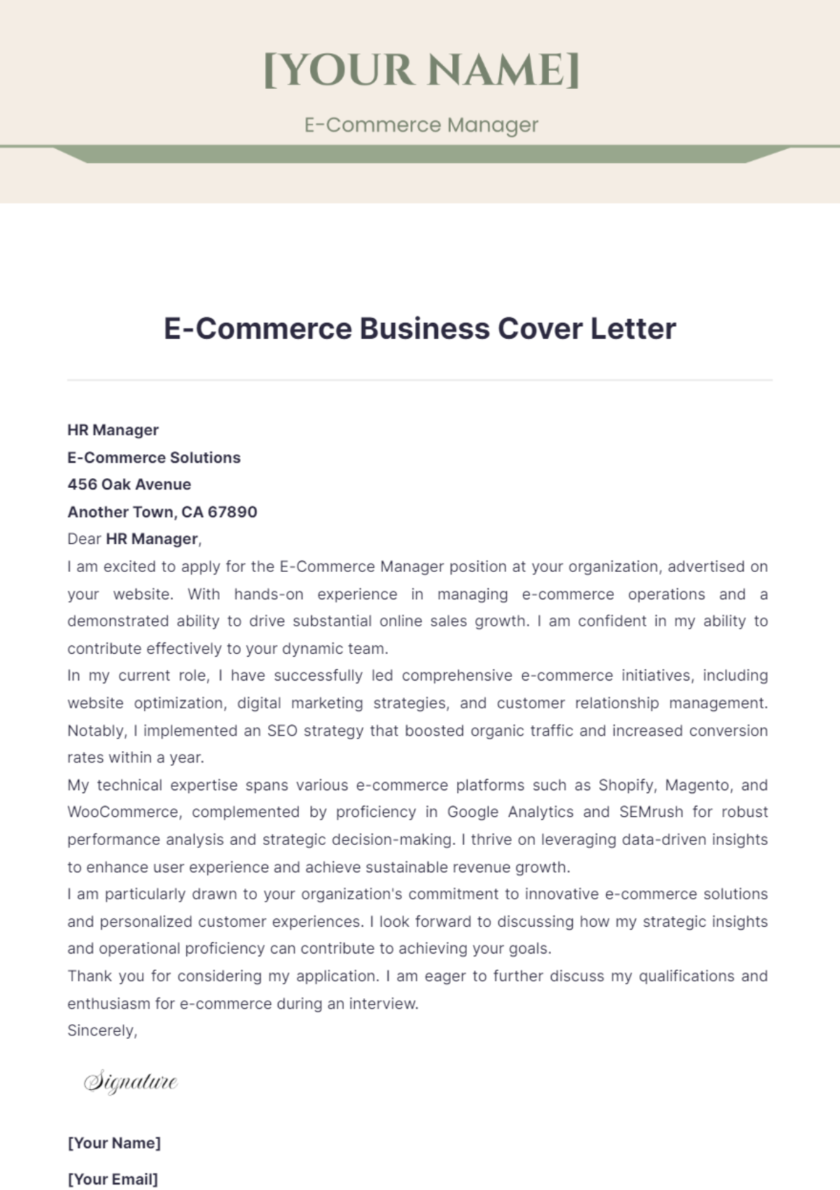 E-Commerce Business Cover Letter