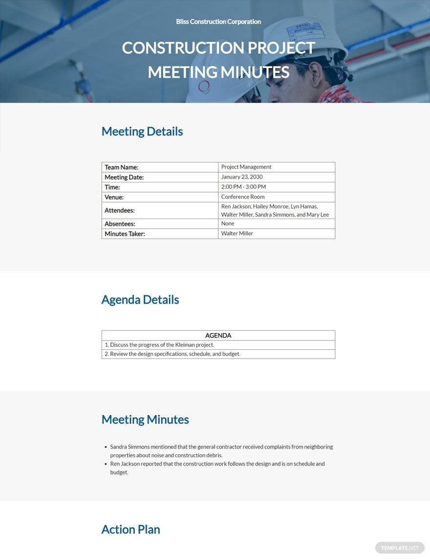 Blank Construction Meeting Minutes Template