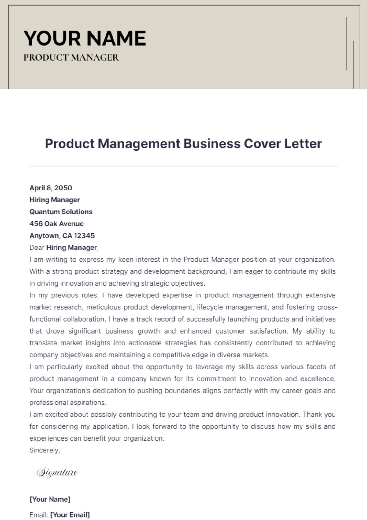 Product Management Business Cover Letter - Edit Online & Download