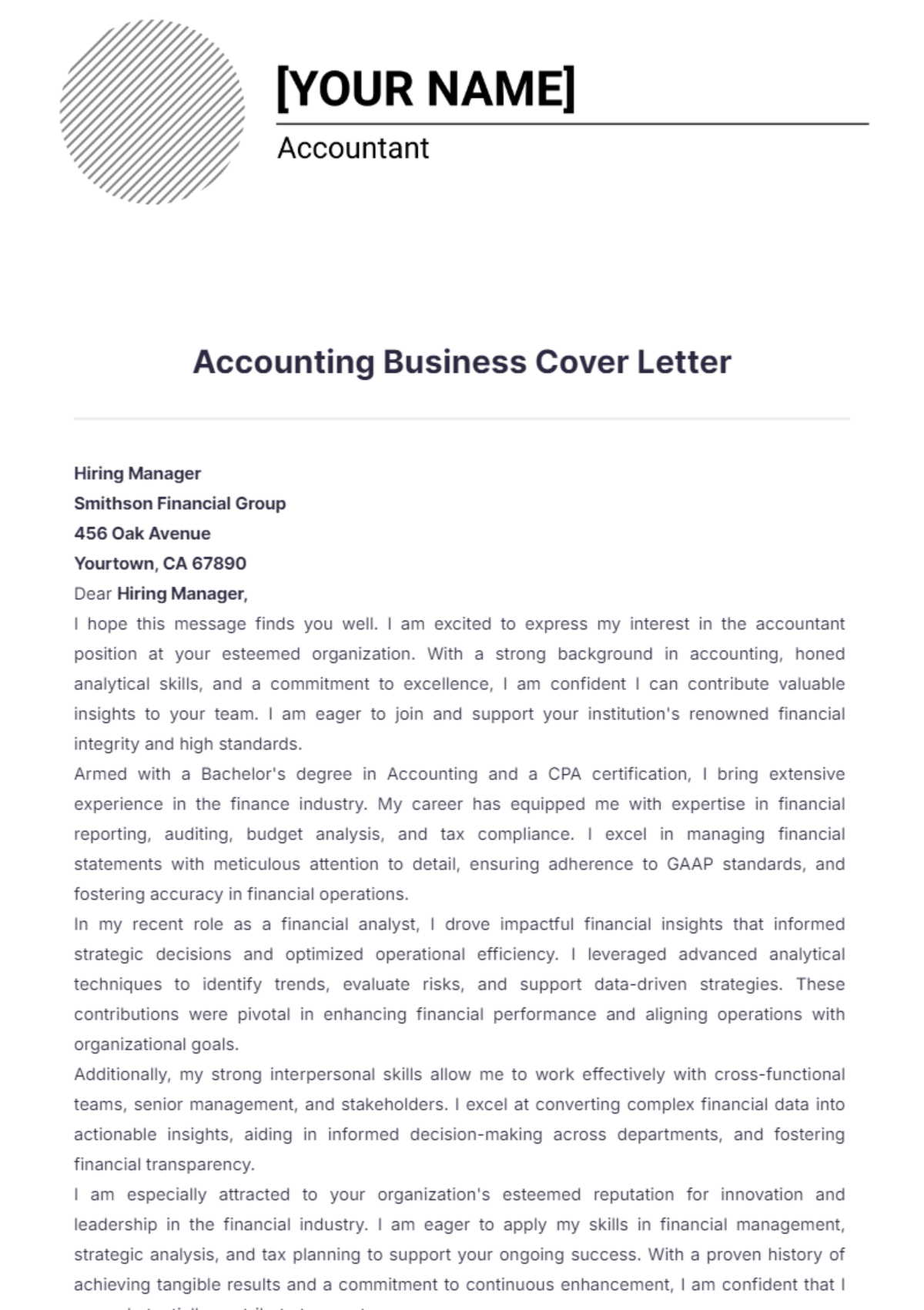 Accounting Business Cover Letter