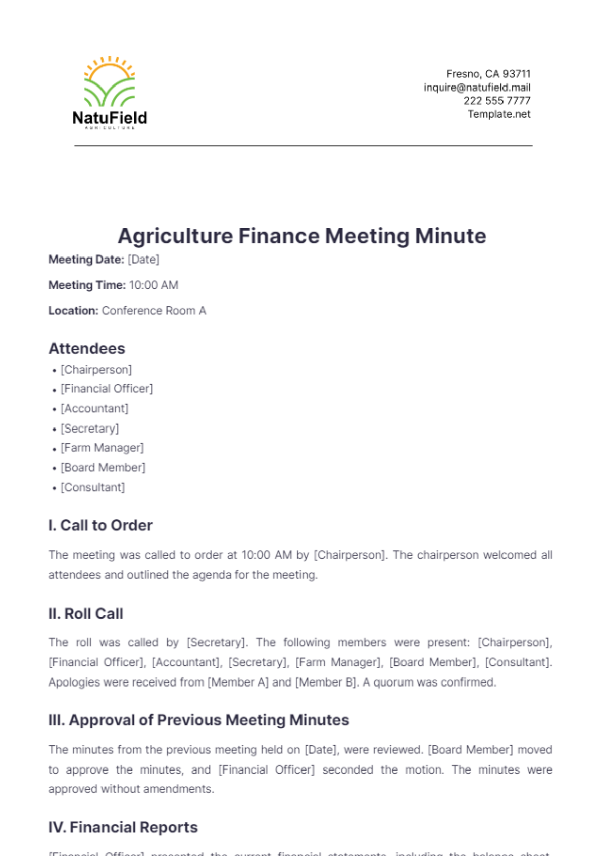 Agriculture Finance Meeting Minute Template - Edit Online & Download