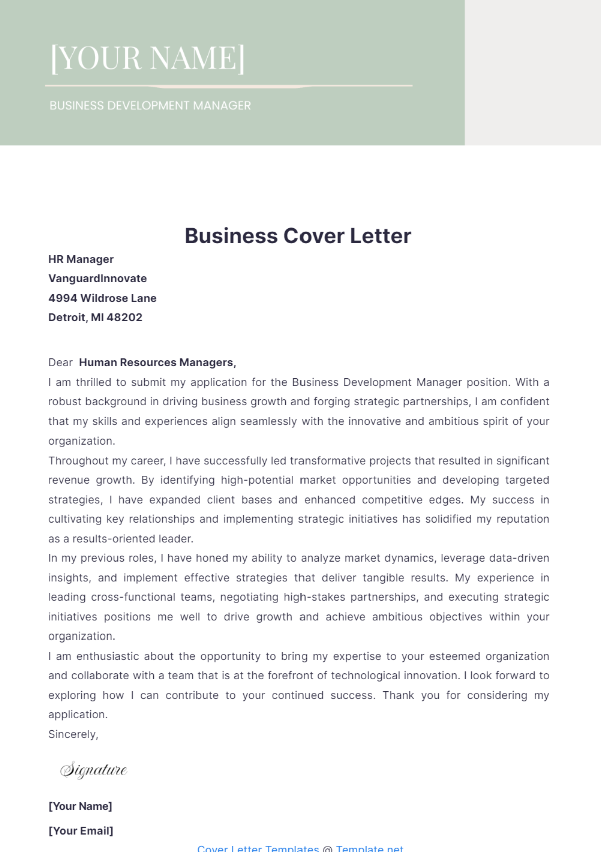 Business Cover Letter