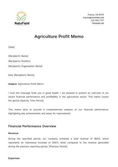 Free Agriculture Profit Memo Template to Edit Online