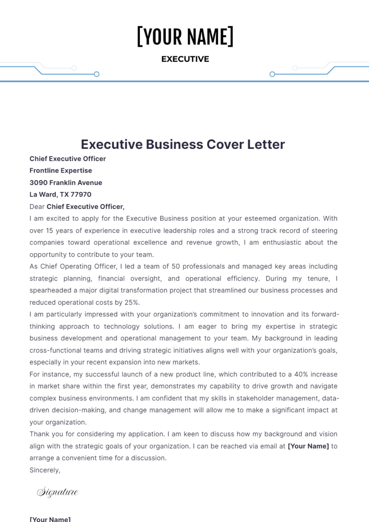 Executive Business Cover Letter - Edit Online & Download