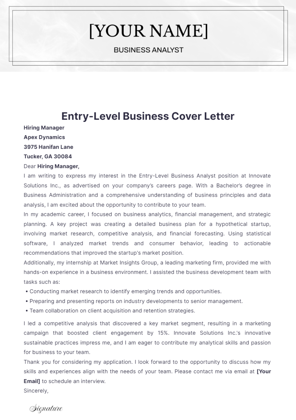 Entry-Level Business Cover Letter - Edit Online & Download