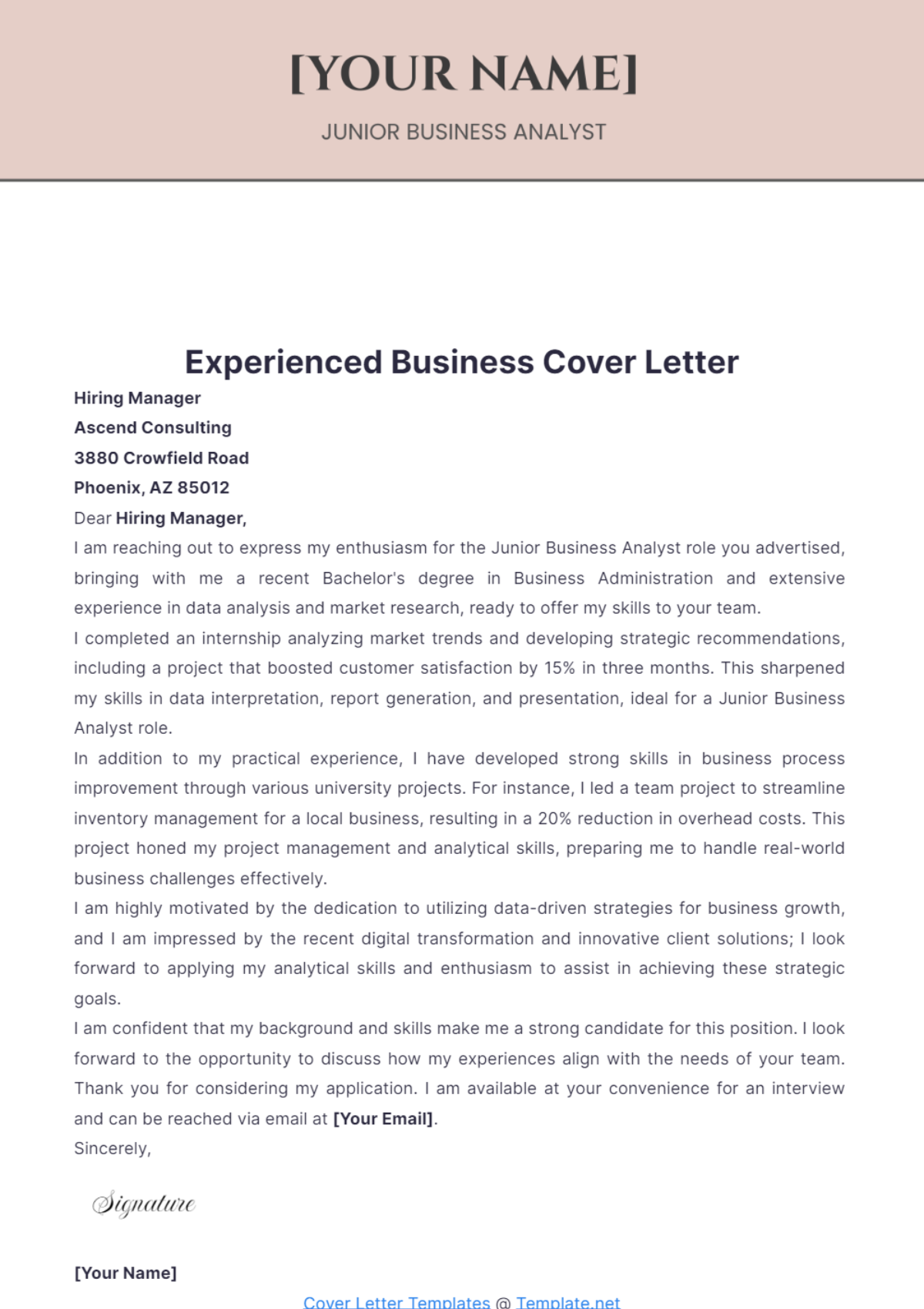 Experienced Business Cover Letter - Edit Online & Download