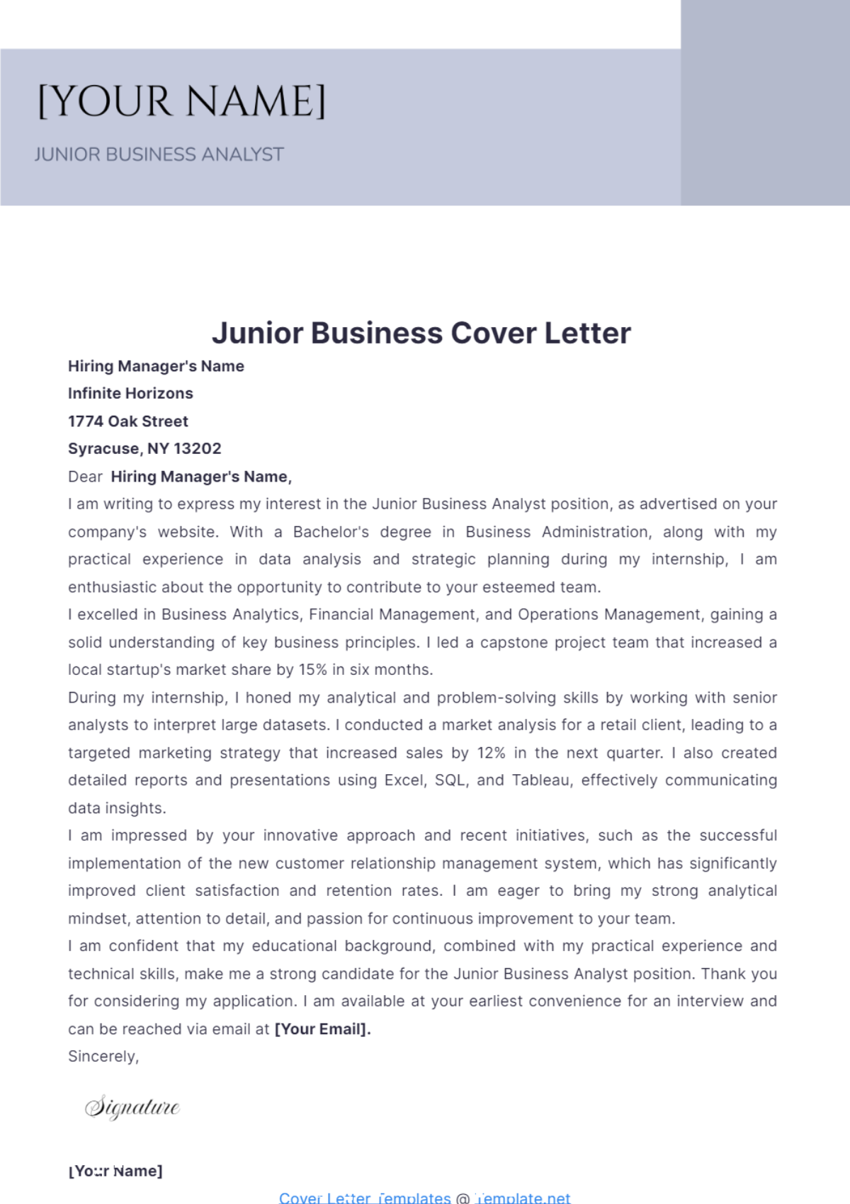 Junior Business Cover Letter - Edit Online & Download