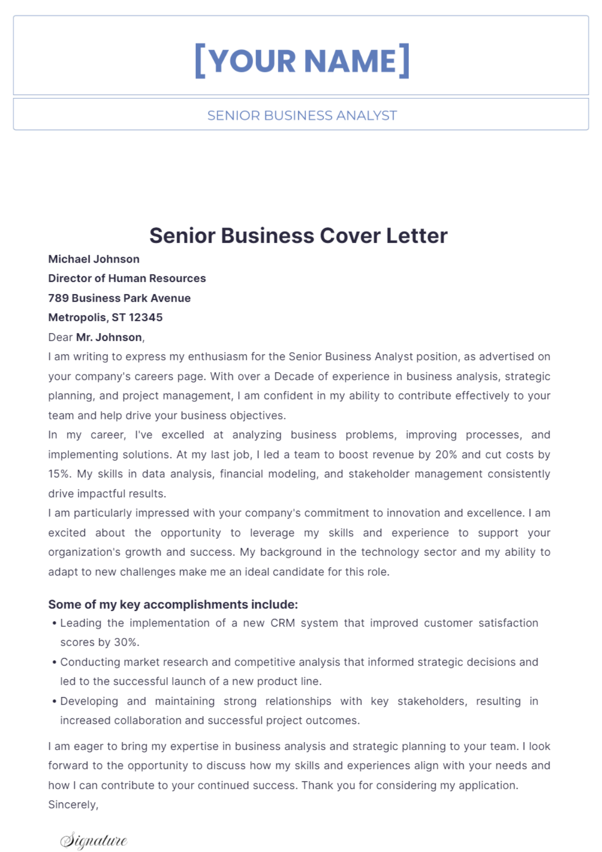 Senior Business Cover Letter - Edit Online & Download