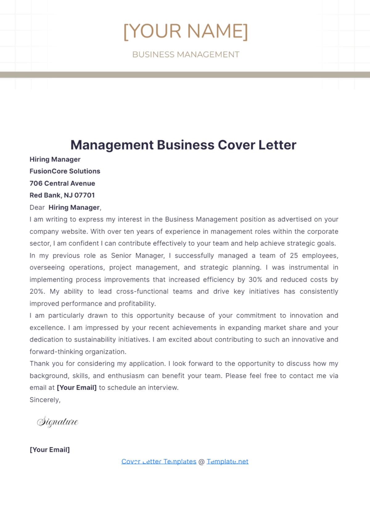 Management Business Cover Letter - Edit Online & Download