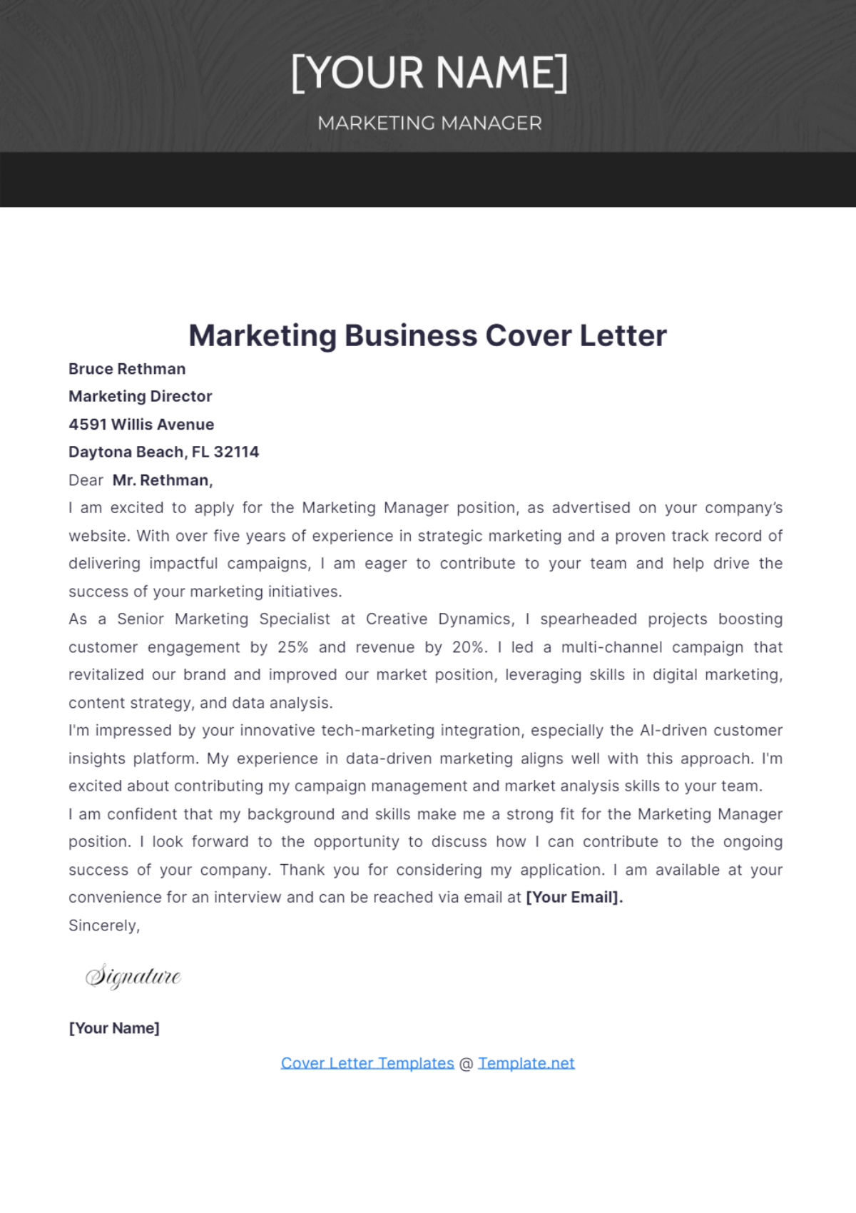 Marketing Business Cover Letter - Edit Online & Download