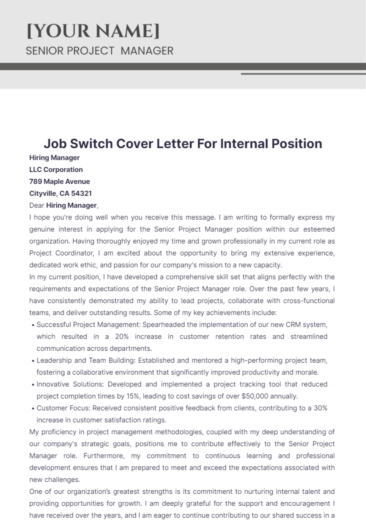 Job Switch Cover Letter For Internal Position