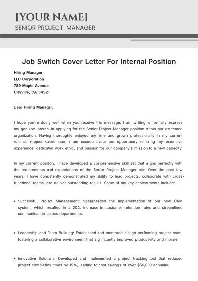 Free Job Switch Cover Letter For Internal Position to Edit Online