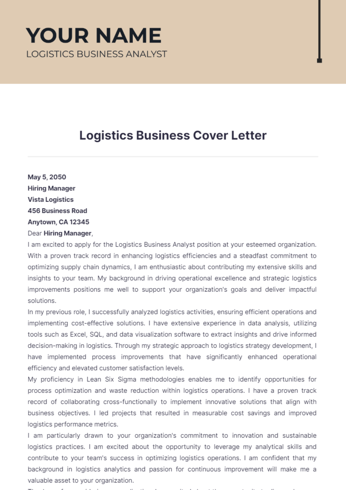 Logistics Business Cover Letter - Edit Online & Download