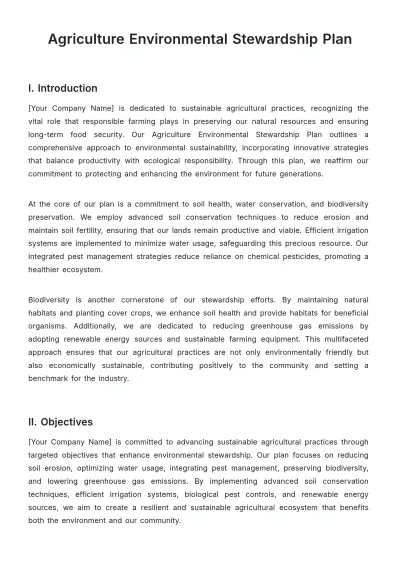 Free Agriculture Environmental Stewardship Plan Template to Edit Online