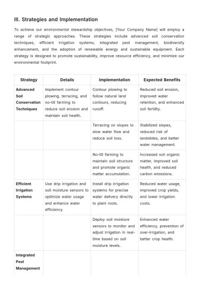 Free Agriculture Environmental Stewardship Plan Template to Edit Online