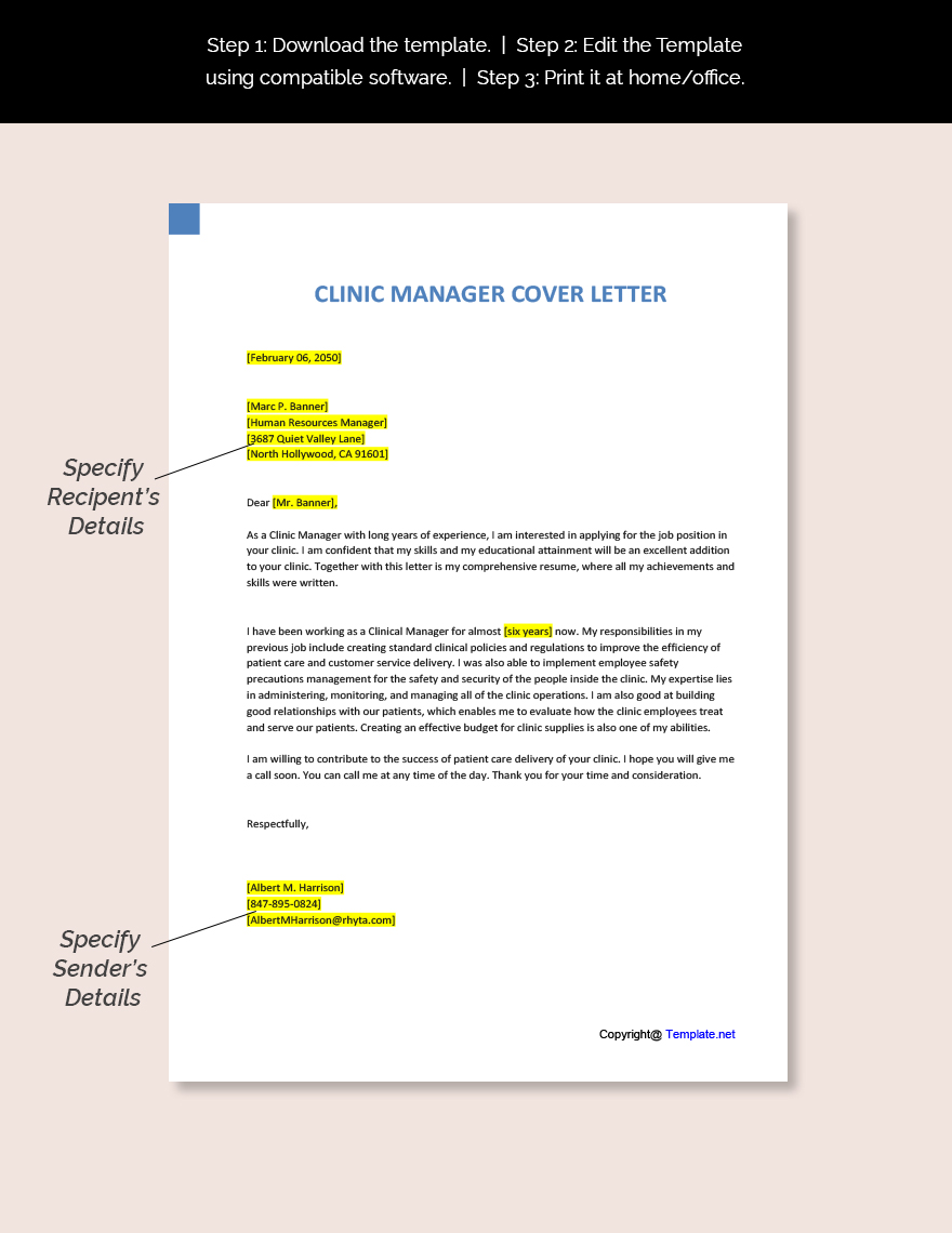 Clinic Manager Cover Letter Template
