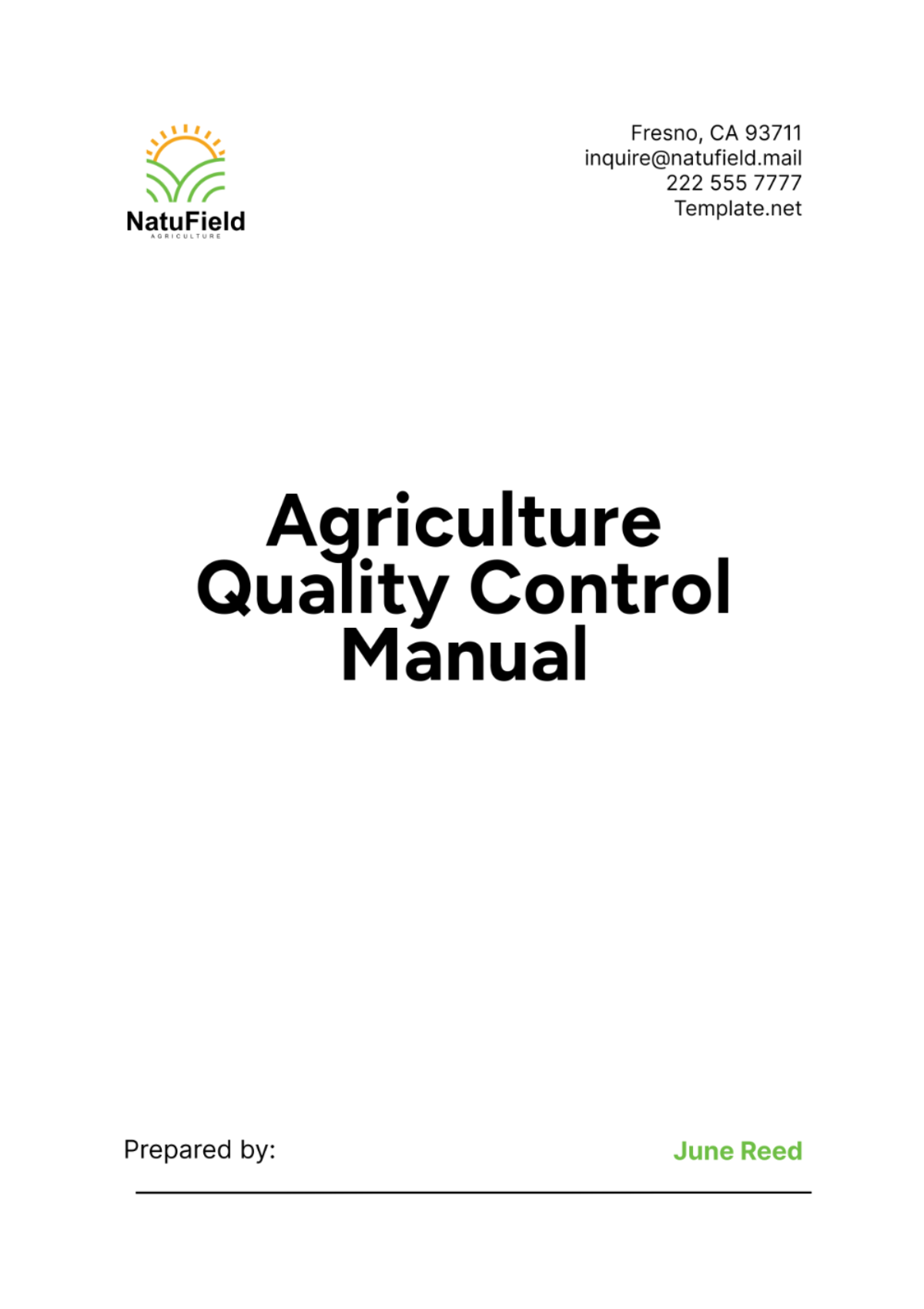 Agriculture Quality Control Manual Template