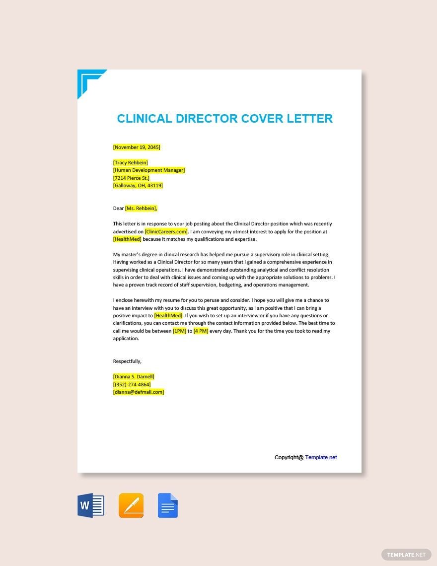 Free Clinical Director Cover Letter Template