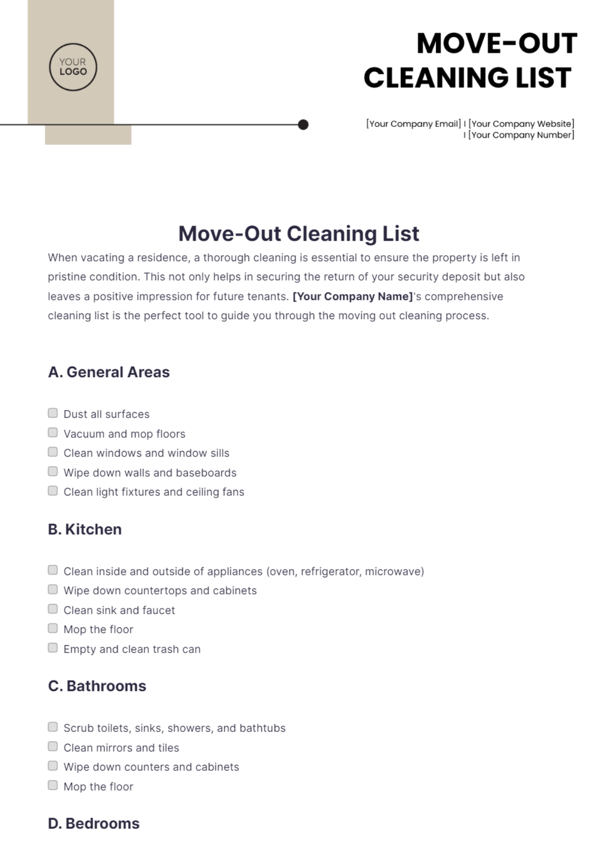 Move-Out Cleaning List Template