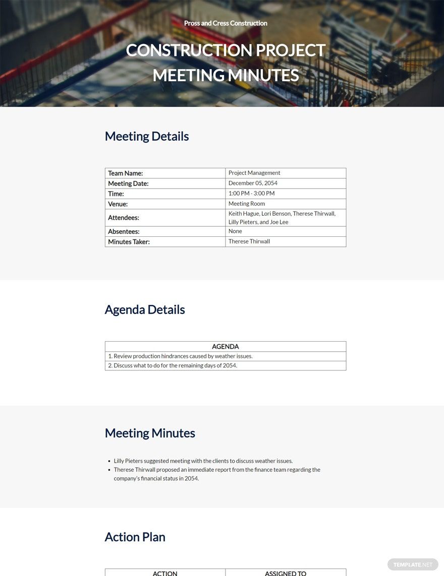 Construction Meeting Minutes Template In Google Docs Word Pages 