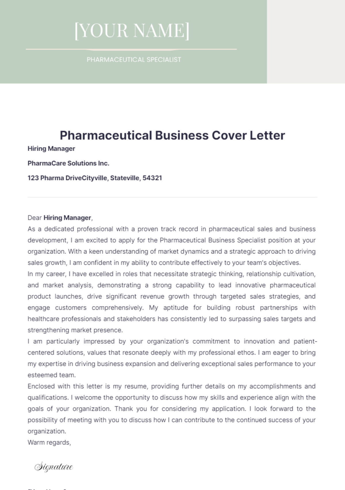 Pharmaceutical Business Cover Letter - Edit Online & Download