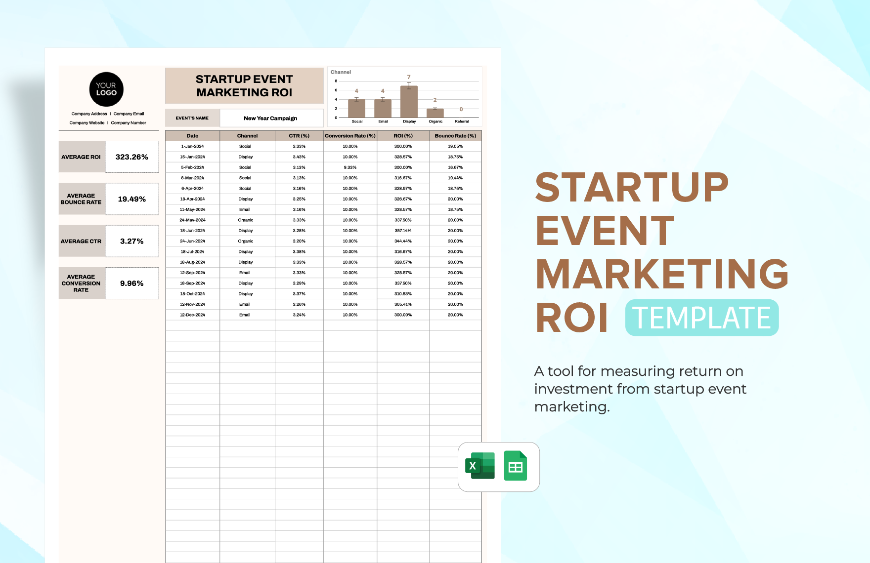 Startup Event Marketing ROI Template in Excel, Google Sheets