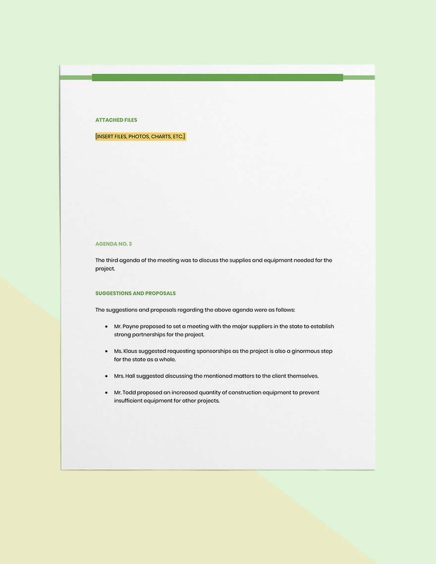 Product Construction Meeting Minutes Template