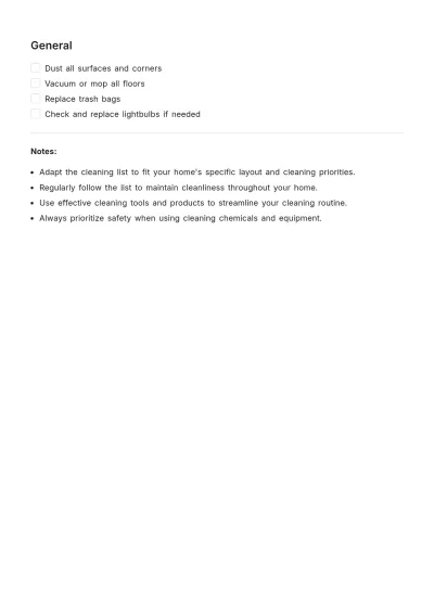 Free Residential Cleaning List Template to Edit Online