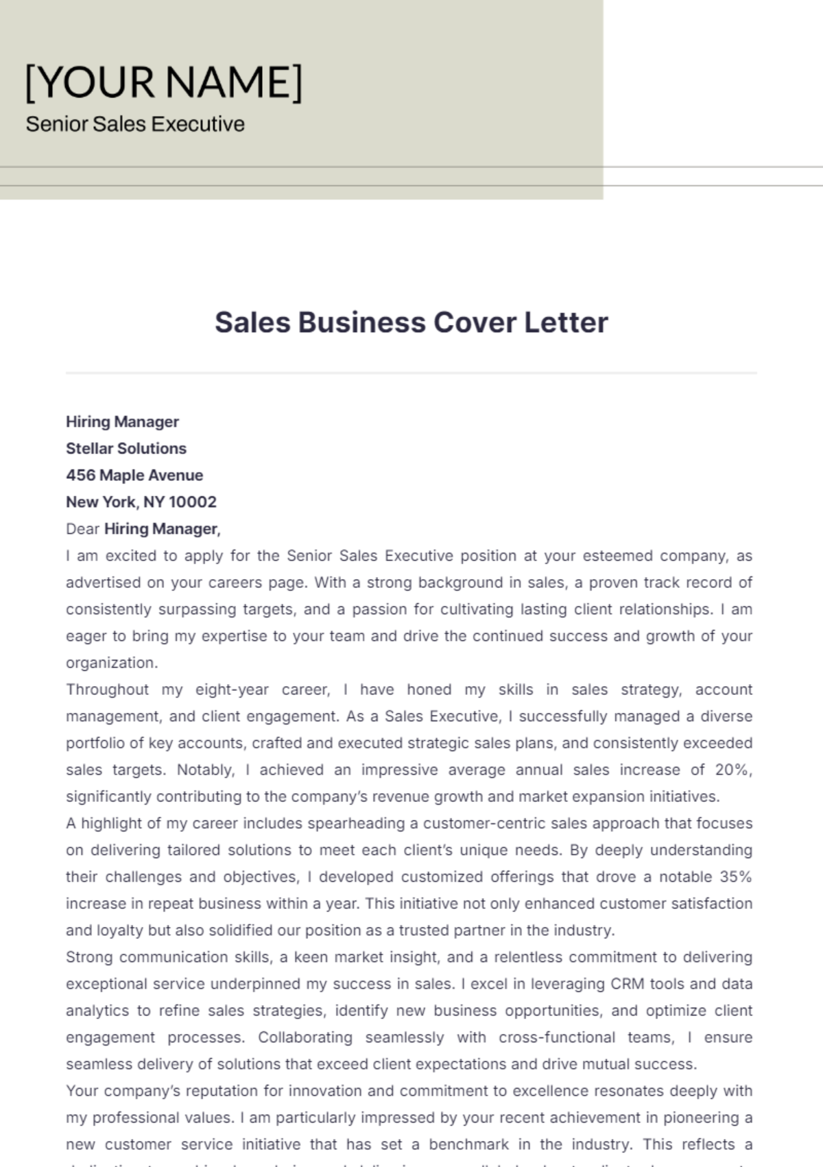 Sales Business Cover Letter - Edit Online & Download