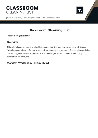 Free Classroom Cleaning List Template to Edit Online