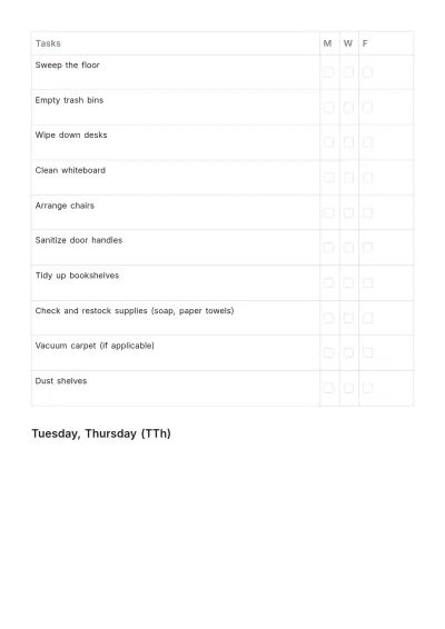 Free Classroom Cleaning List Template to Edit Online