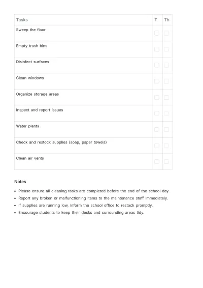 Free Classroom Cleaning List Template to Edit Online
