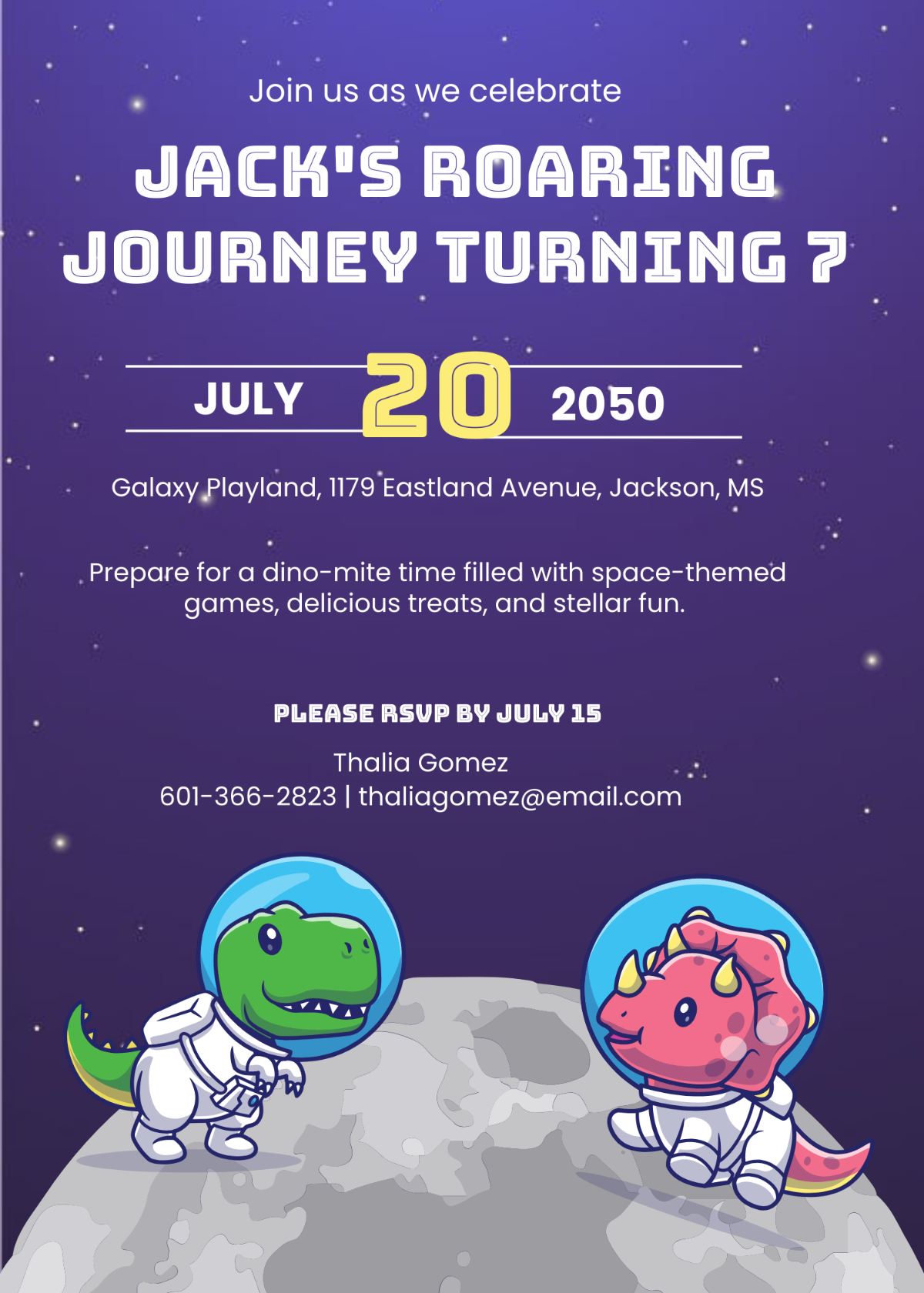 Space Dinosaur Birthday Invitation
