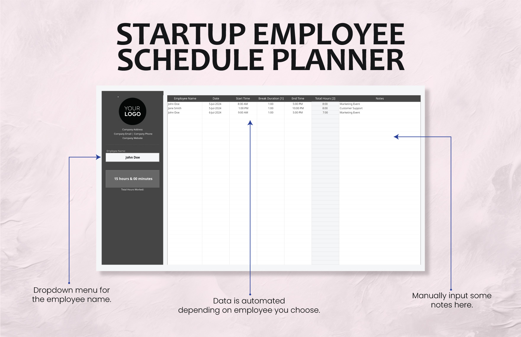 Startup Employee Schedule Planner Template
