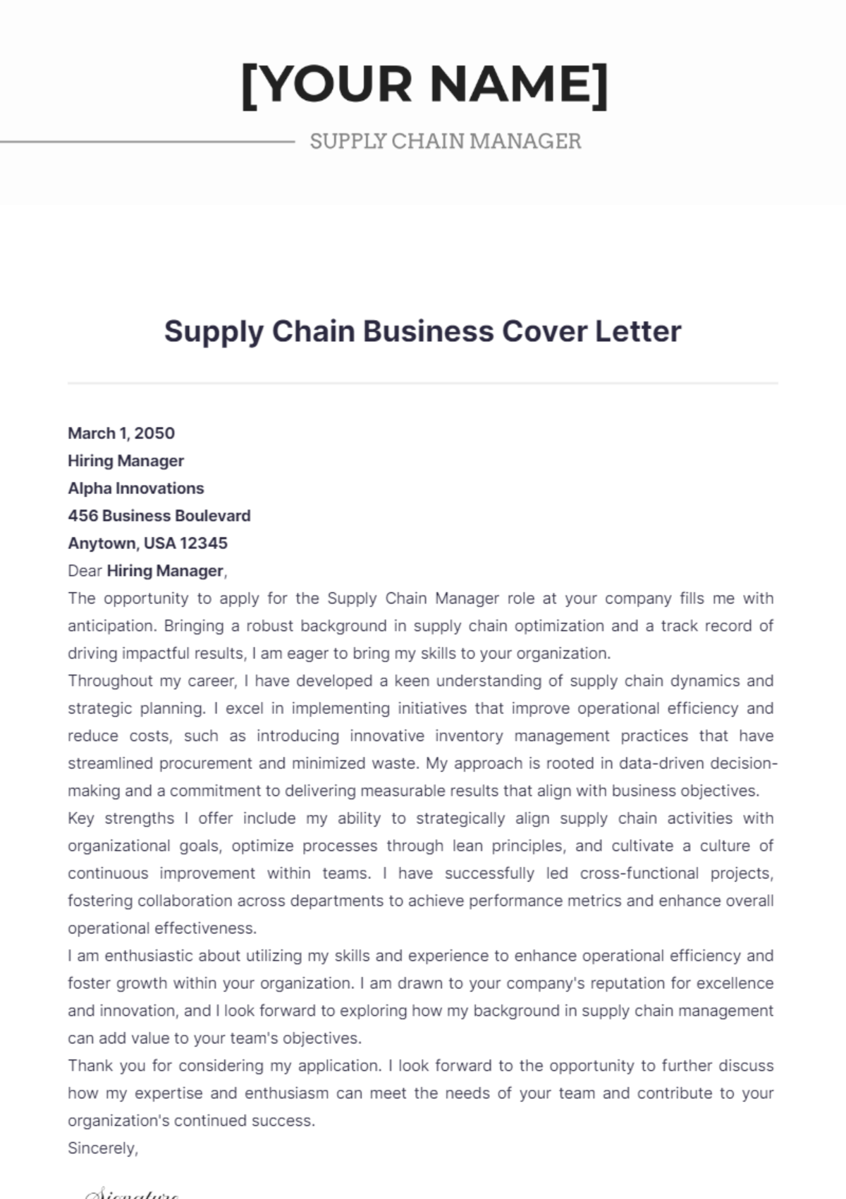 Supply Chain Business Cover Letter - Edit Online & Download