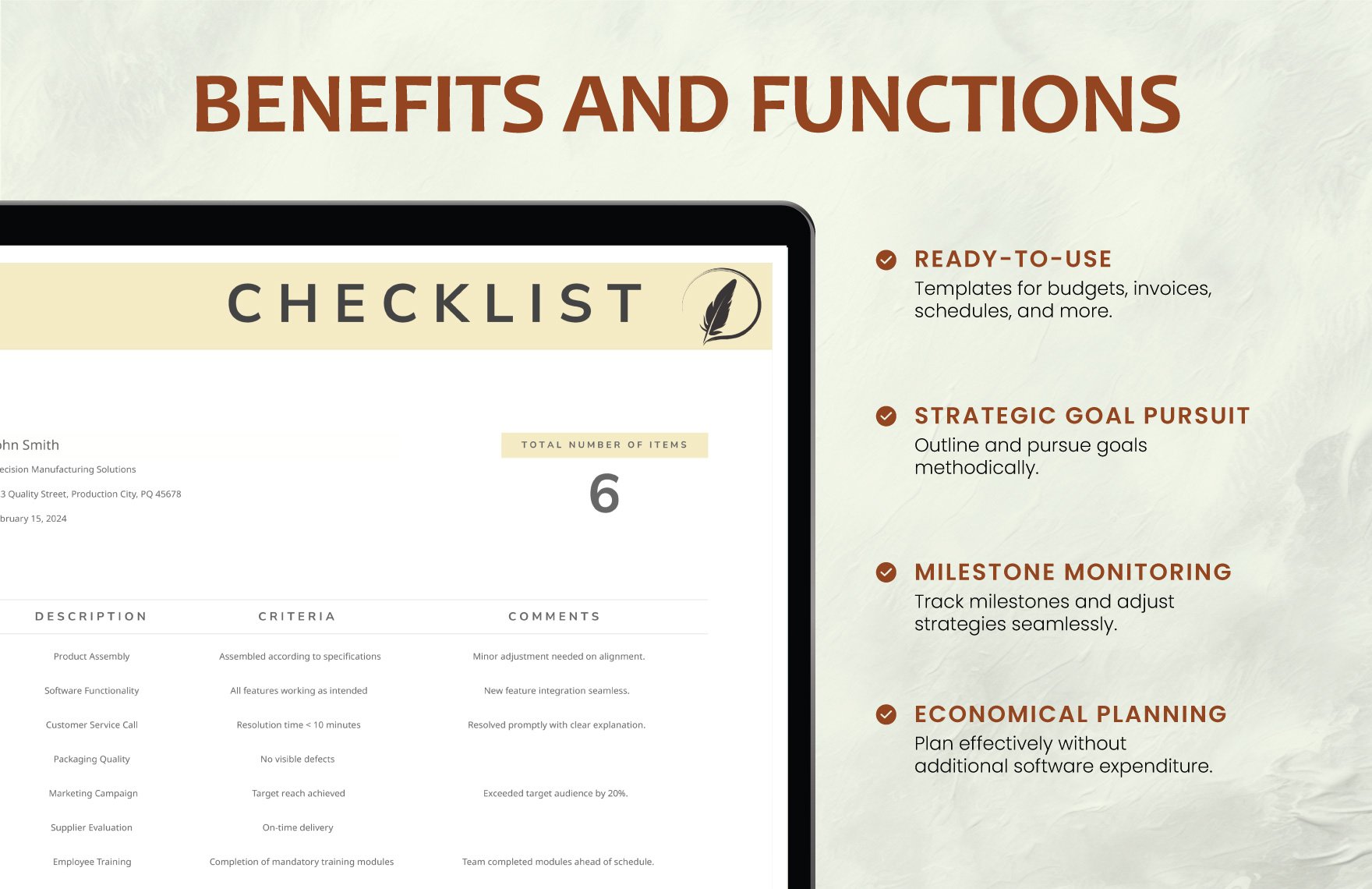 Startup Quality Control Checklist Template