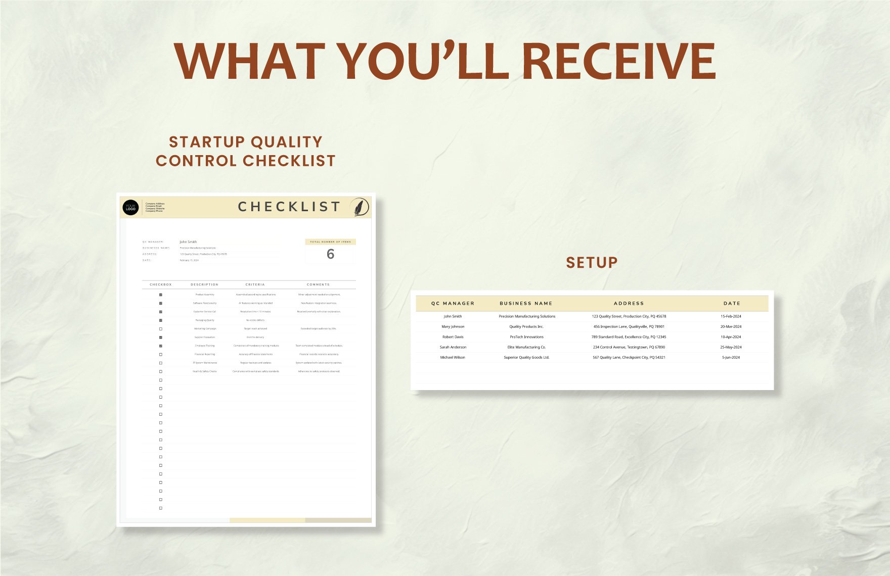 Startup Quality Control Checklist Template