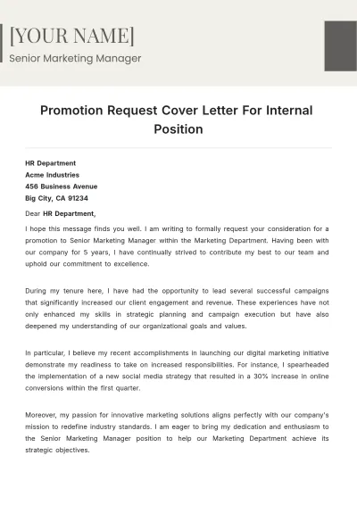 Free Promotion Request Cover Letter For Internal Position to Edit Online