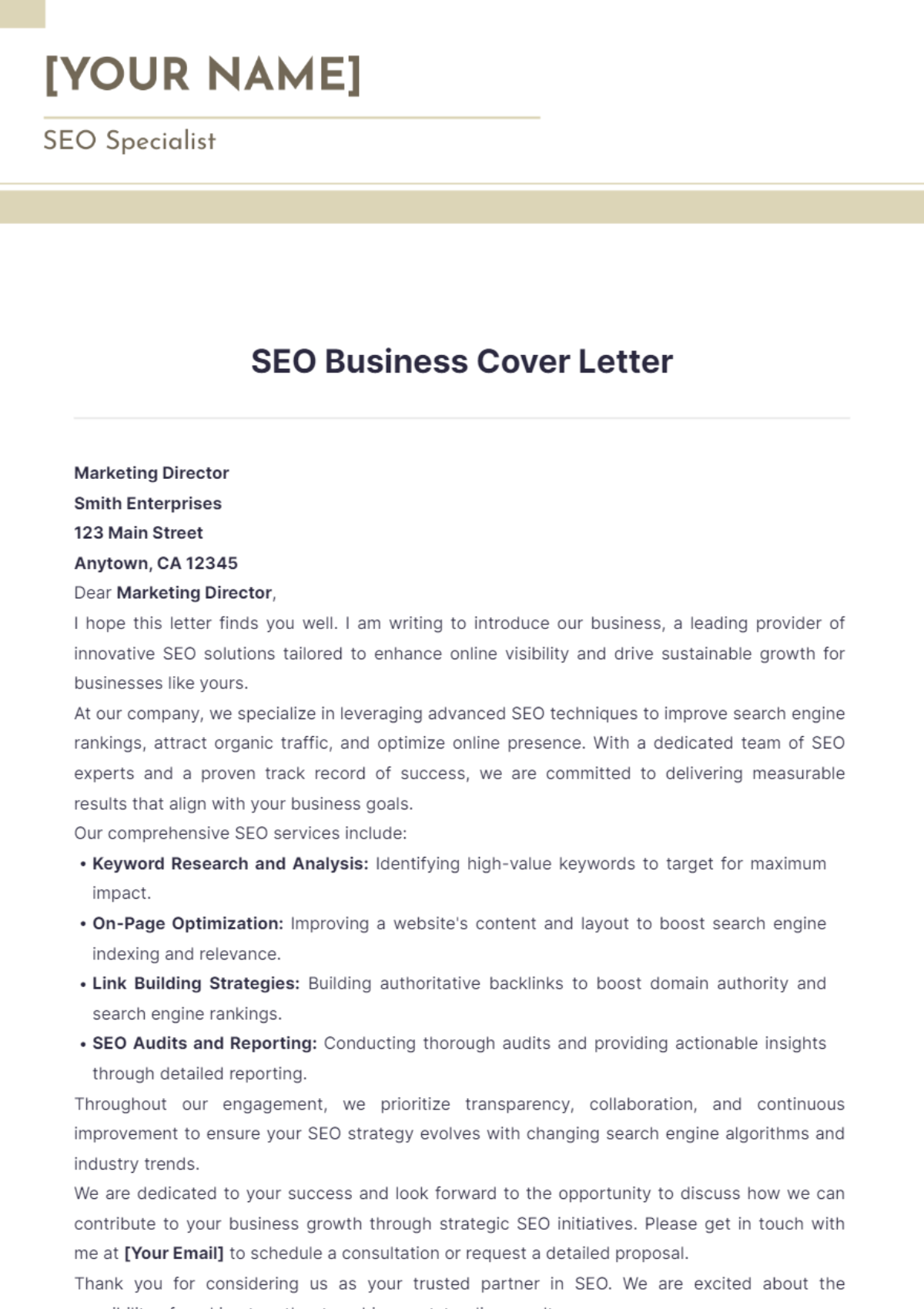 SEO Business Cover Letter - Edit Online & Download