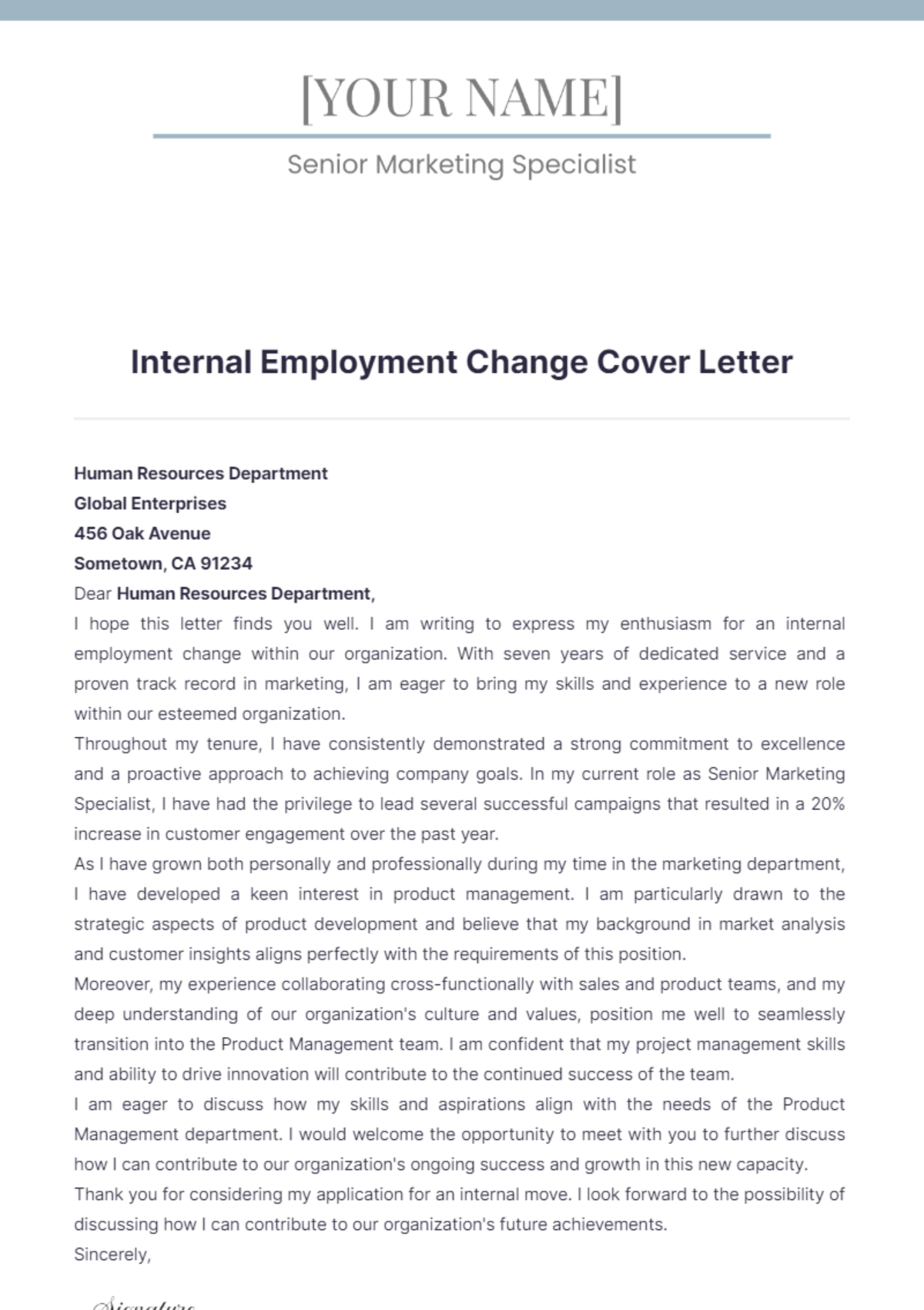 Internal Employment Change Cover Letter - Edit Online & Download