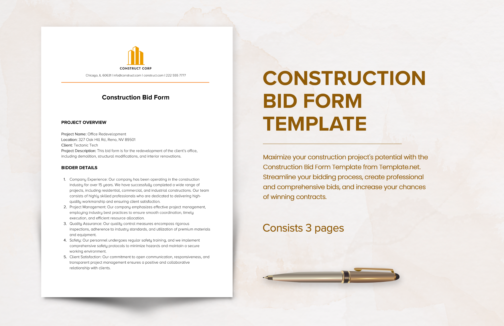 Construction Bid Form Templates in Word, Google Docs